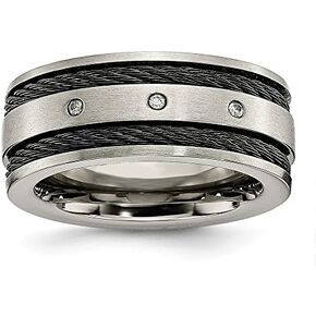 Sonia Jewels Titanium Black IP-Plated Cable and Diamonds 10mm Men's Matte Brushed Finish Wedding Band Ring (.05 cttw.) in Kuwait