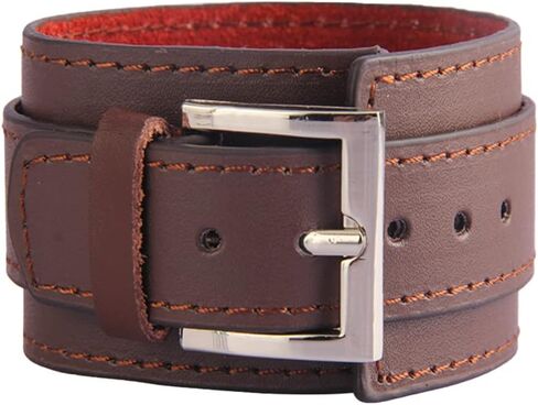 Black Brown White Leather Cuff Bracelet for Men Women Two Layers Adjustable Belt Buckle Wristband in Saudi Arabia