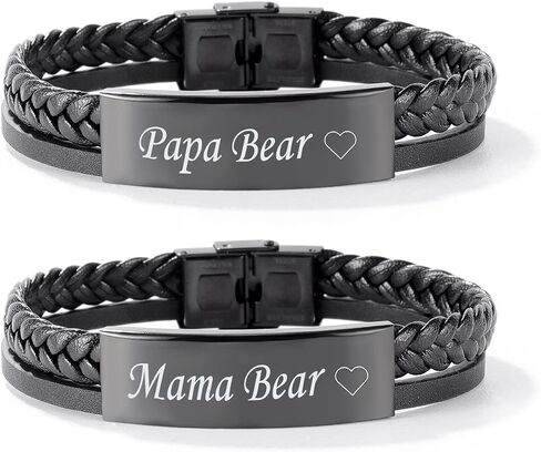SHNIAN 1PCS|2PCS Fashion Stainless Steel Braided Genuine Leather Couples Bracelets Attraction Long Distance Relationship Bracelets,Customize Couple Gift for Men Women|Customizable Lettering in Kuwait