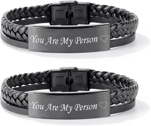 SHNIAN 1PCS|2PCS Fashion Stainless Steel Braided Genuine Leather Couples Bracelets Attraction Long Distance Relationship Bracelets,Customize Couple Gift for Men Women|Customizable Lettering in Kuwait