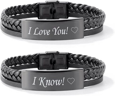 SHNIAN 1PCS|2PCS Fashion Stainless Steel Braided Genuine Leather Couples Bracelets Attraction Long Distance Relationship Bracelets,Customize Couple Gift for Men Women|Customizable Lettering in Kuwait