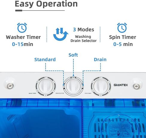 Giantex Portable Washing Machine, 2 in 1 Laundry Washer and Dryer Combo, 22lbs Capacity 13.2 lbs Washing 8.8 lbs Spinning, Timer Control, Drain Pump, Dorm Apartment Semi-Automatic Twin Tub Mini Washer in Kuwait