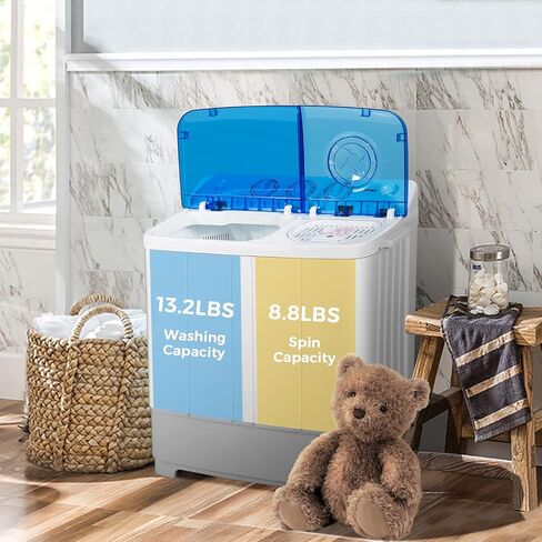 Giantex Portable Washing Machine, 2 in 1 Laundry Washer and Dryer Combo, 22lbs Capacity 13.2 lbs Washing 8.8 lbs Spinning, Timer Control, Drain Pump, Dorm Apartment Semi-Automatic Twin Tub Mini Washer in Kuwait