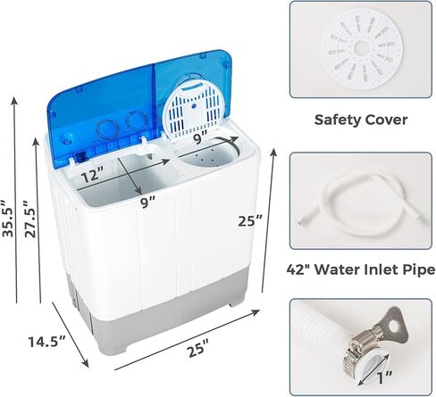 Giantex Portable Washing Machine, 2 in 1 Laundry Washer and Dryer Combo, 22lbs Capacity 13.2 lbs Washing 8.8 lbs Spinning, Timer Control, Drain Pump, Dorm Apartment Semi-Automatic Twin Tub Mini Washer in Kuwait