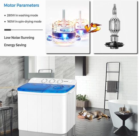 Giantex Portable Washing Machine, 2 in 1 Laundry Washer and Dryer Combo, 22lbs Capacity 13.2 lbs Washing 8.8 lbs Spinning, Timer Control, Drain Pump, Dorm Apartment Semi-Automatic Twin Tub Mini Washer in Kuwait