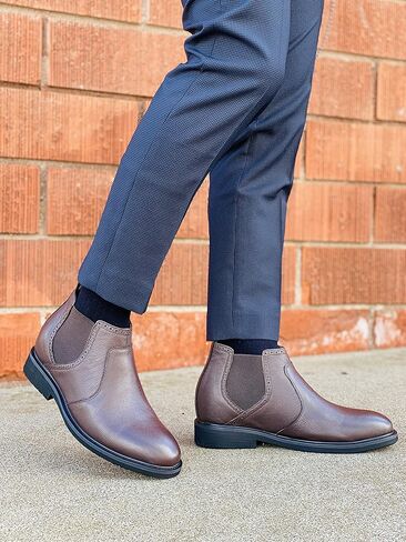 أحذية CALTO الرجالية غير المرئية لزيادة الارتفاع - أحذية تشيلسي خفيفة الوزن سهلة الارتداء من الجلد الفاخر - أطول 3 بوصات in Kuwait