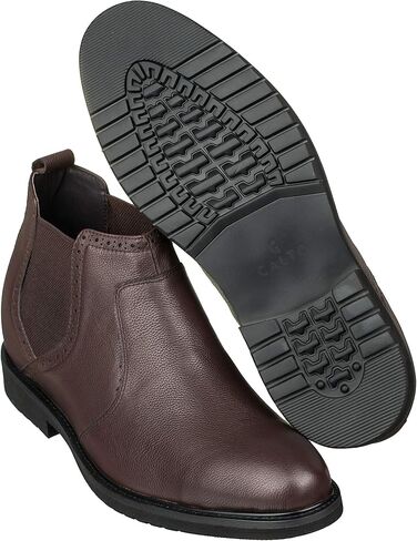 أحذية CALTO الرجالية غير المرئية لزيادة الارتفاع - أحذية تشيلسي خفيفة الوزن سهلة الارتداء من الجلد الفاخر - أطول 3 بوصات in Kuwait