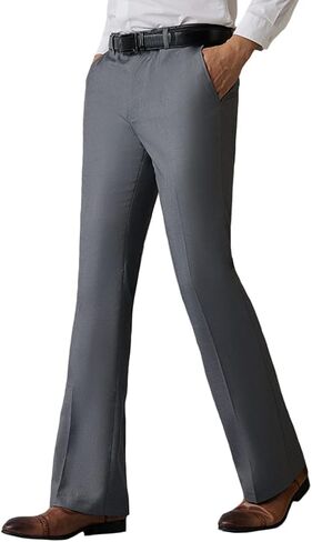 HAORUN Men Bell Bottom Flared Pants Slim Fit Retro 60s 70s Formal Dress Bootcut Trousers in Kuwait