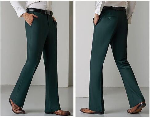 HAORUN Men Bell Bottom Flared Pants Slim Fit Retro 60s 70s Formal Dress Bootcut Trousers in Kuwait