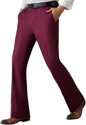 HAORUN Men Bell Bottom Flared Pants Slim Fit Retro 60s 70s Formal Dress Bootcut Trousers in Kuwait