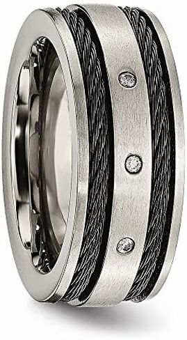 Sonia Jewels Titanium Black IP-Plated Cable and Diamonds 10mm Men's Matte Brushed Finish Wedding Band Ring (.05 cttw.) in Kuwait