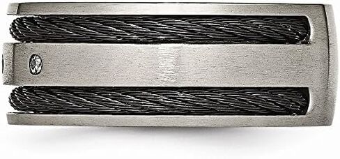 Sonia Jewels Titanium Black IP-Plated Cable and Diamonds 10mm Men's Matte Brushed Finish Wedding Band Ring (.05 cttw.) in Kuwait
