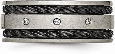 Sonia Jewels Titanium Black IP-Plated Cable and Diamonds 10mm Men's Matte Brushed Finish Wedding Band Ring (.05 cttw.) in Kuwait