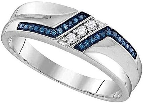 Solid 925 Sterling Silver Round Blue And White Diamond Men's Channel Set Wedding Band OR Fashion Ring (1/5 cttw) in Saudi Arabia