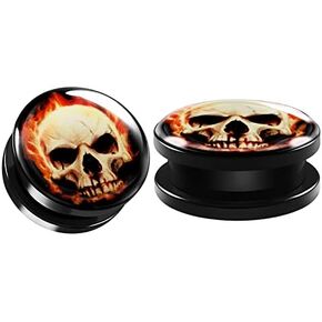 Pair of Black Acrylic Screw-fit Flesh External Tunnels Piercing Jewelry Stretcher Ear Ring Skull logo Earring Lobe Plugs in Saudi Arabia