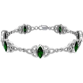 US Jewels and Gems 925 Sterling Silver Irish Celtic Trinity Knot Simulated Emerald Glass Bracelet in Kuwait