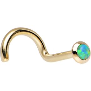 Body Candy 14k Yellow Gold 2mm Lime Synthetic Opal Right Nose Stud Screw 18 Gauge 1/4" in Kuwait
