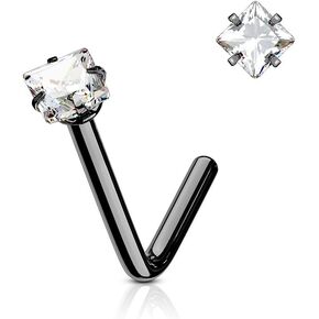 Amelia Fashion 18 Gauge Square CZ L Bend Nose Stud Ring 316L Surgical Steel (Choose Color) in Saudi Arabia