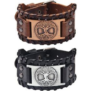 2 PCS Viking Tree of Life Leather Bracelet - Norse Wristband with Yggdrasil Amulet in Saudi Arabia