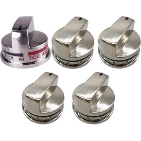 4 (EBZ37189611) Knobs & 1 (EBZ37189609) Super Boil Knob Burner Range Control Knob Kit Replace for EBZ37189601 EBZ37189602 Compatible with LG Gas Range D-shaped Shaft Stainless Steel Replaces AH3534129 in Saudi Arabia