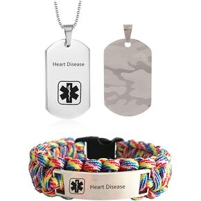 Medical Alert Necklaces and Bracelets Set for Men Stainless Steel Medic ID Identification Pendant Necklace Camouflage Dog Tag & Paracord Cuff Bracelet Allergy Awareness Jewelry for Adult,Customizable in Saudi Arabia