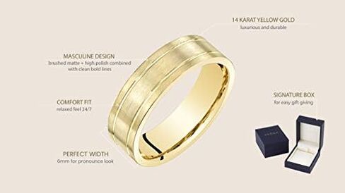 Peora Men's 6mm 14K Yellow Gold Wedding Ring Band for Men Classic Brushed Matte, Comfort Fit, Sizes 8 to 14 in Saudi Arabia