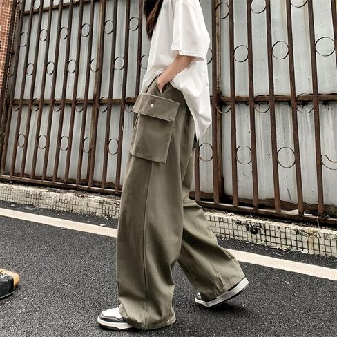 Arynna Goth Baggy Cargo Pants Outdoor Y2K Causal Trousers BDU Hippie Loose Wide-Leg Patchwork Pants with Large Pockets in Saudi Arabia
