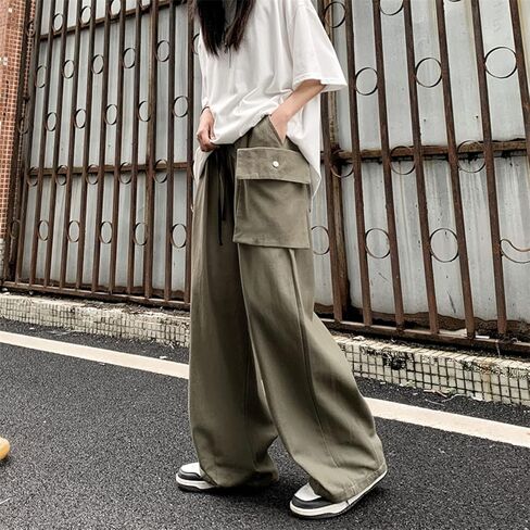 Arynna Goth Baggy Cargo Pants Outdoor Y2K Causal Trousers BDU Hippie Loose Wide-Leg Patchwork Pants with Large Pockets in Saudi Arabia