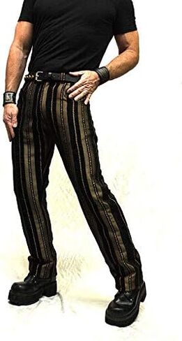 Shrine Men's Victorian Gothic Steampunk Rocker Pants Gold Black Stripe Tapestry in Saudi Arabia