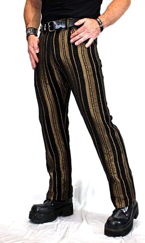 Shrine Men's Victorian Gothic Steampunk Rocker Pants Gold Black Stripe Tapestry in Saudi Arabia