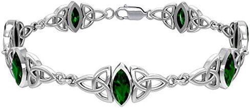 US Jewels and Gems 925 Sterling Silver Irish Celtic Trinity Knot Simulated Emerald Glass Bracelet in Kuwait