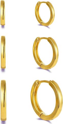 CUSUA 3 Pairs Small Huggie Hoop Earrings for Women 14K Gold Cartilage Hoop Earring | Hypoallergenic Tiny Huggie Earrings Sets for Men Women 6mm/8mm/10mm in Kuwait