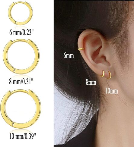 CUSUA 3 Pairs Small Huggie Hoop Earrings for Women 14K Gold Cartilage Hoop Earring | Hypoallergenic Tiny Huggie Earrings Sets for Men Women 6mm/8mm/10mm in Kuwait