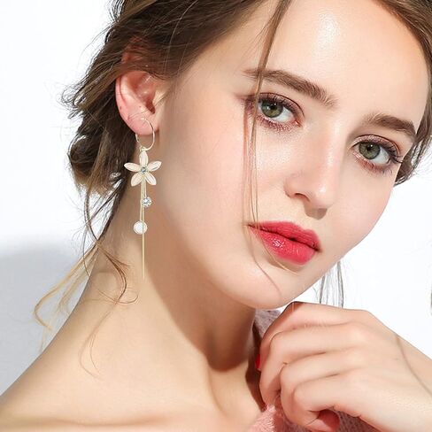 YUNXI Acrylic Petal Zircon Tassels Flower Earring Transparent Acrylic Petal Crystal Stamen Long Tassels Sunflower Drop Earring in Saudi Arabia