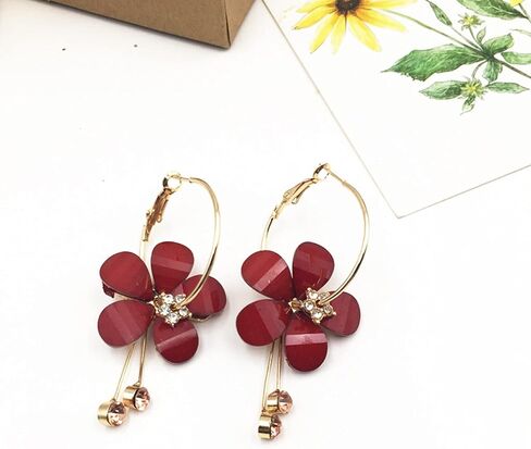 YUNXI Acrylic Petal Zircon Tassels Flower Earring Transparent Acrylic Petal Crystal Stamen Long Tassels Sunflower Drop Earring in Saudi Arabia