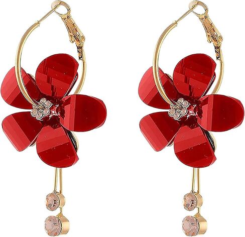 YUNXI Acrylic Petal Zircon Tassels Flower Earring Transparent Acrylic Petal Crystal Stamen Long Tassels Sunflower Drop Earring in Saudi Arabia