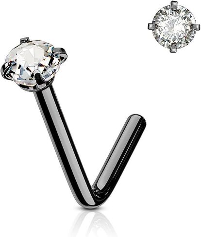 BodyJewelryOnline Nose Ring Stud L Shaped Surgical Steel Screw Piercing CZ Gem 1pc 20G 18G 6MM in Saudi Arabia