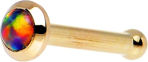 Solid 14k Yellow Gold 2mm Fire Red Synthetic Opal Nose Stud Bone 18 Gauge 1/4" in Saudi Arabia