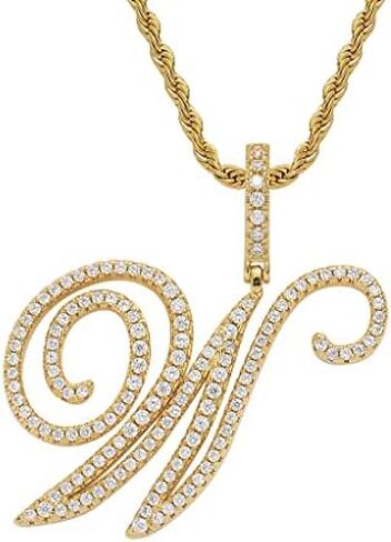 charlinliol Initial Letter Necklace Gold Plated Women/Men Iced Out Initial Letter Pendant Necklace with 24" Rope Chain in Kuwait