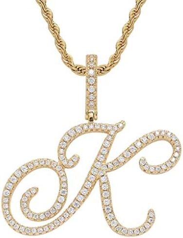 charlinliol Initial Letter Necklace Gold Plated Women/Men Iced Out Initial Letter Pendant Necklace with 24" Rope Chain in Kuwait