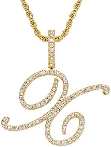 charlinliol Initial Letter Necklace Gold Plated Women/Men Iced Out Initial Letter Pendant Necklace with 24" Rope Chain in Kuwait