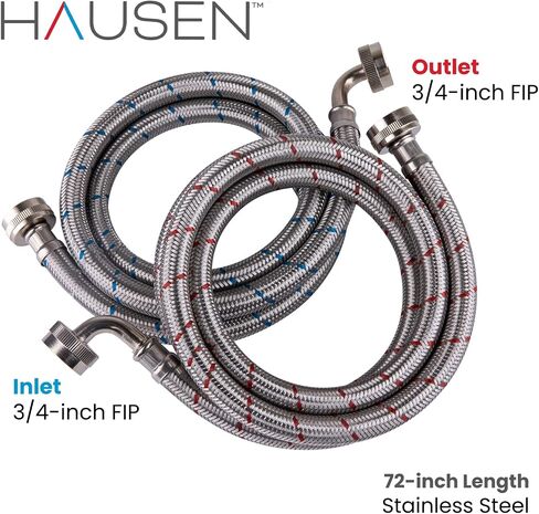Hausen 48-Inch Stainless steel Washing machine connector 4 Feet - Elbow, Washing Machine Supply Line, 1-Pack in Kuwait