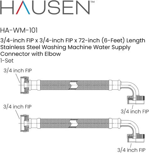 Hausen 48-Inch Stainless steel Washing machine connector 4 Feet - Elbow, Washing Machine Supply Line, 1-Pack in Kuwait