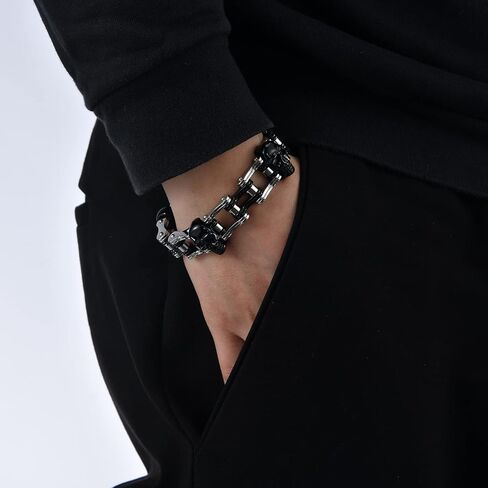 Mens Motorcycle Chain Bracelet Including a Black Gift Box, Charm Stainless Steel Biker Bracelet Chain for Women in Saudi Arabia