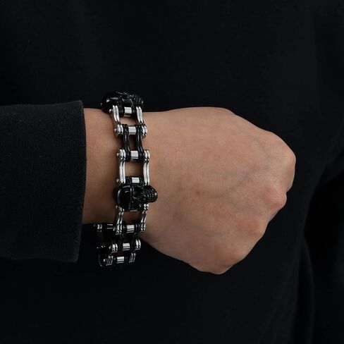 Mens Motorcycle Chain Bracelet Including a Black Gift Box, Charm Stainless Steel Biker Bracelet Chain for Women in Saudi Arabia