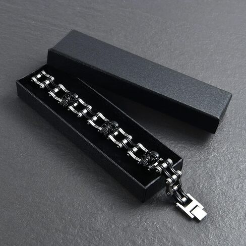 Mens Motorcycle Chain Bracelet Including a Black Gift Box, Charm Stainless Steel Biker Bracelet Chain for Women in Saudi Arabia