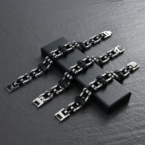 Mens Motorcycle Chain Bracelet Including a Black Gift Box, Charm Stainless Steel Biker Bracelet Chain for Women in Saudi Arabia