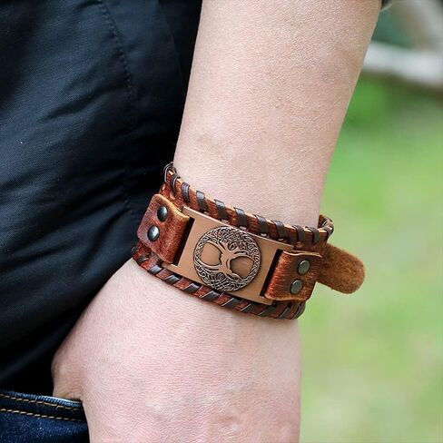 2 PCS Viking Tree of Life Leather Bracelet - Norse Wristband with Yggdrasil Amulet in Saudi Arabia