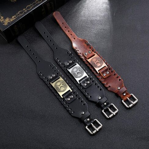 2 PCS Viking Tree of Life Leather Bracelet - Norse Wristband with Yggdrasil Amulet in Saudi Arabia