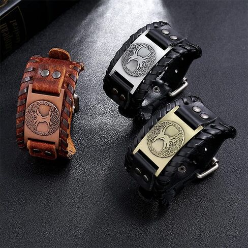 2 PCS Viking Tree of Life Leather Bracelet - Norse Wristband with Yggdrasil Amulet in Saudi Arabia
